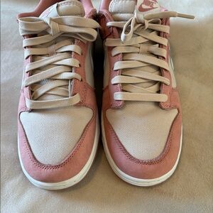 Men’s Nike Dunks Size 11; pink suede, tan canvas and white swoosh. Only worn 2x